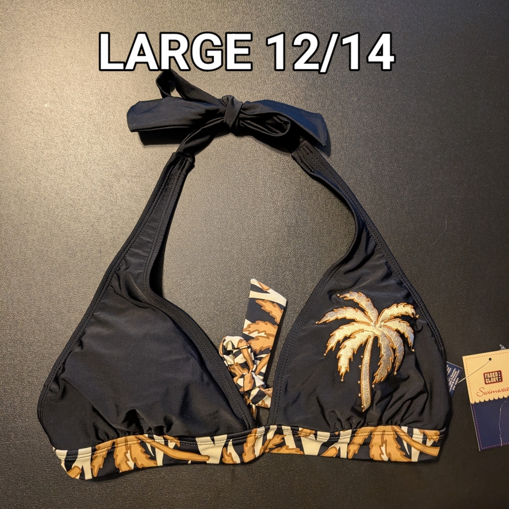 Black and Gold Palm Tree Bikini Top